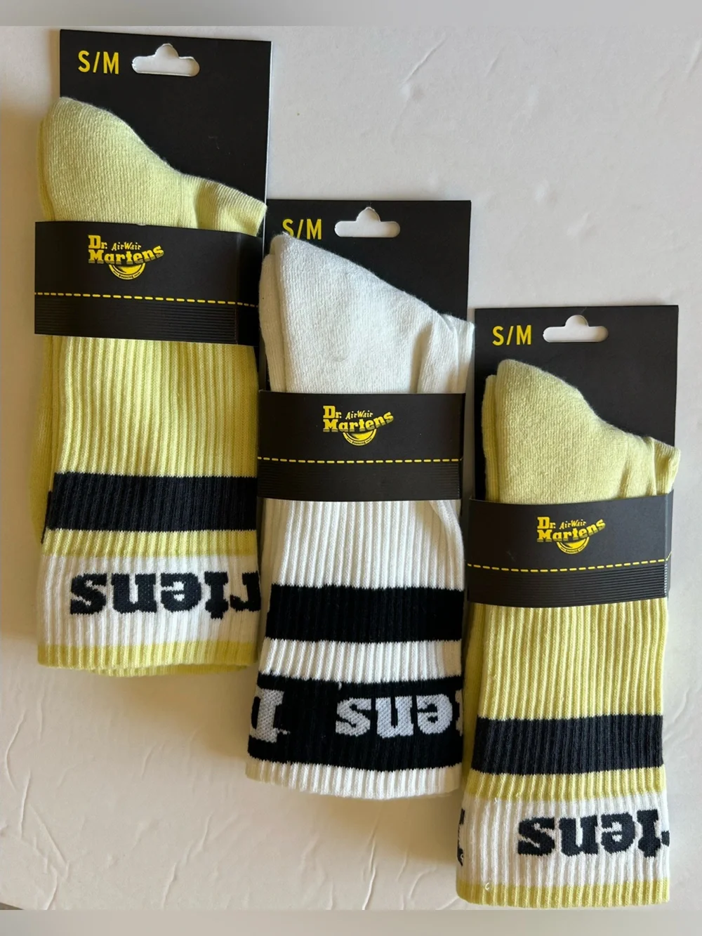Dr. Martens Lime, White & Black Ribbed Organic Logo Crew Socks - 3 Pack - S/M